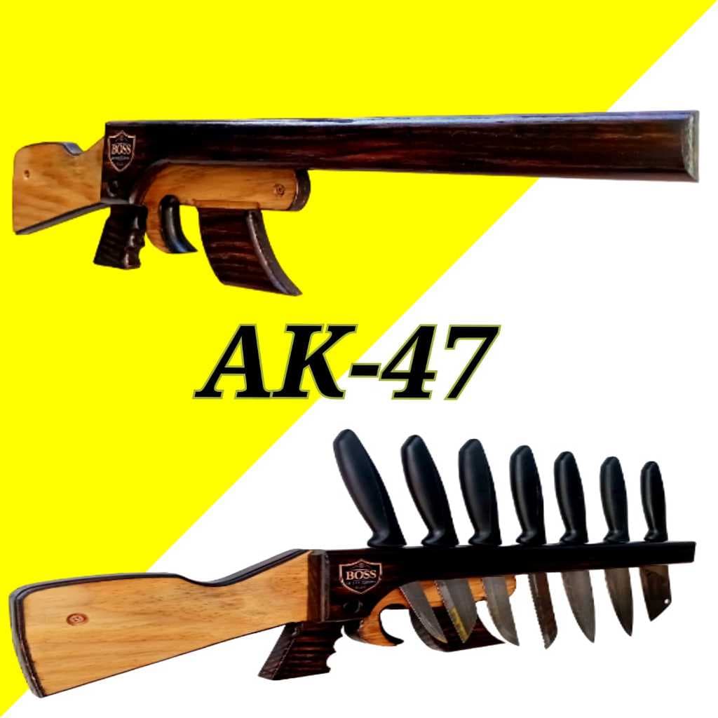 Porta Facas Rifle AK-47 em Madeira Maciça