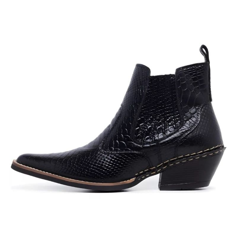 Bota Masculina Botina Country Escamada Anaconda Couro Bovino Bico Fino