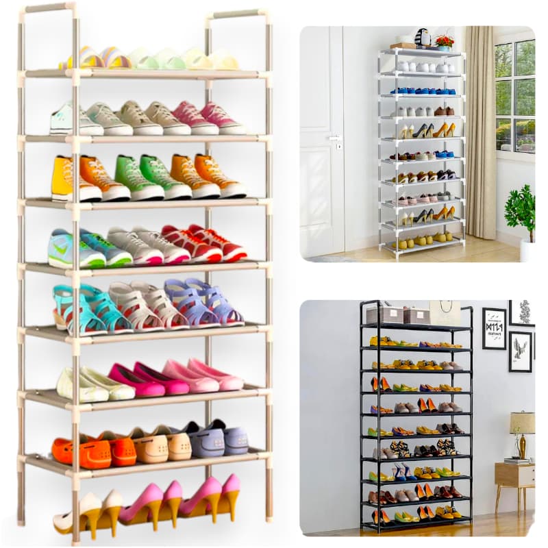 Sapateira Vertical Inox Luxo 30 pares de 9 Andares Para Calçados Organizador Desmontável Estante Ténis