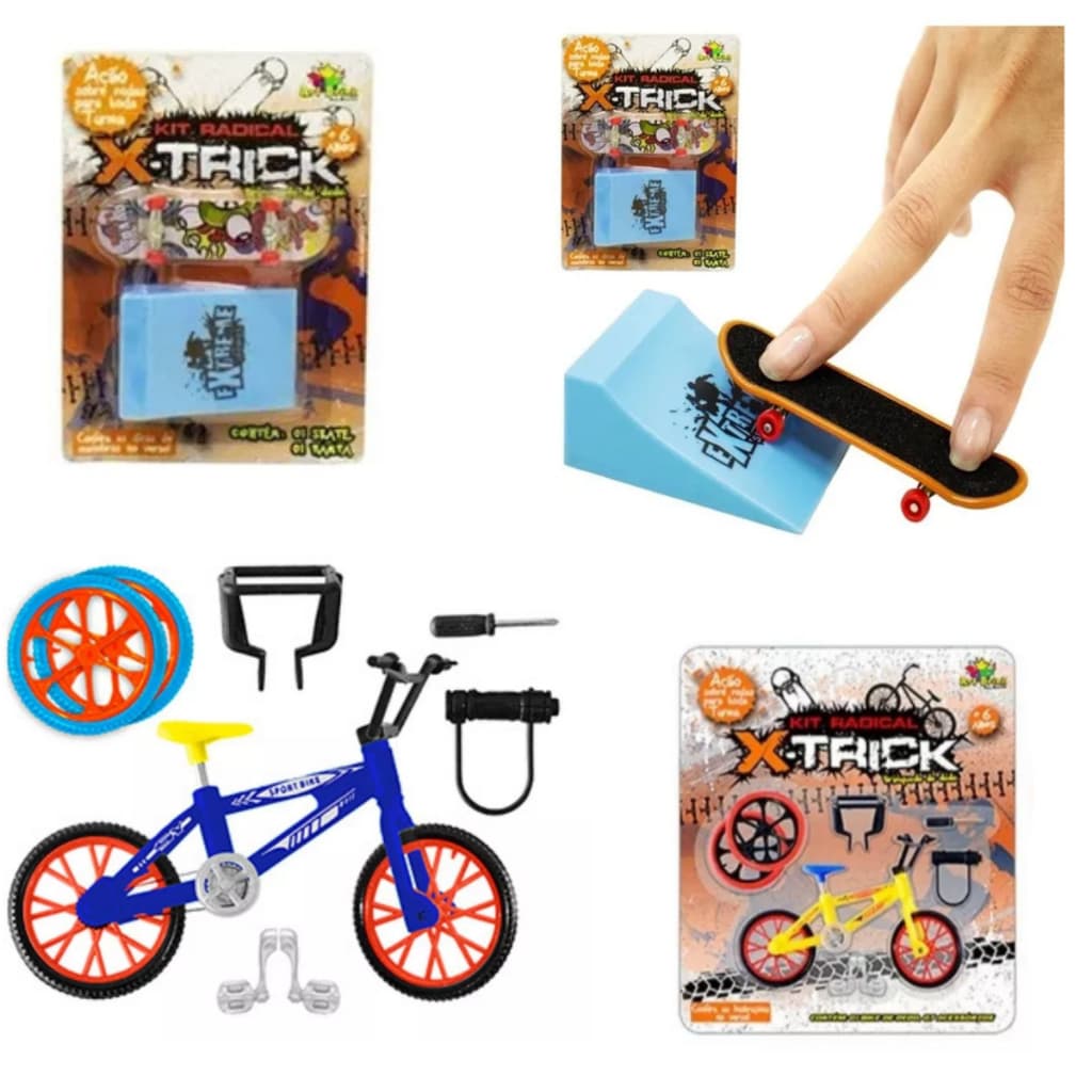 kit bicicleta de dedo com acessorios + skate dedo com rampa x-trick Art Brinks divertido infantil