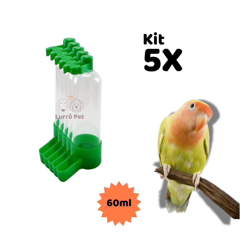 Kit 5 Bebedouros de água para Passarinho Pássaro 60ml SORTIDO