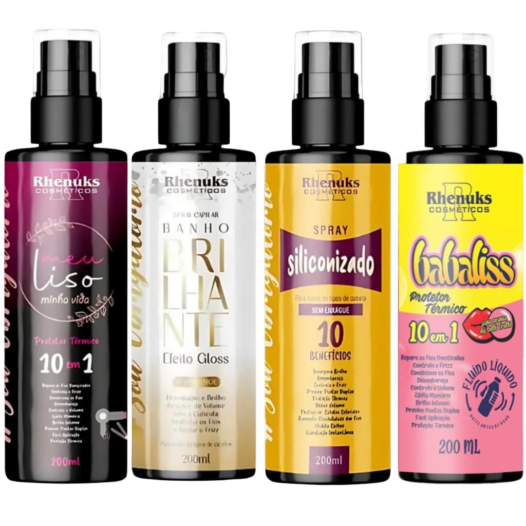 Kit Spray Protetor Térmico Capilar Meu Liso/ Banho Brilhante/ Siliconizado/ Babaliss 200ml Rhenuks