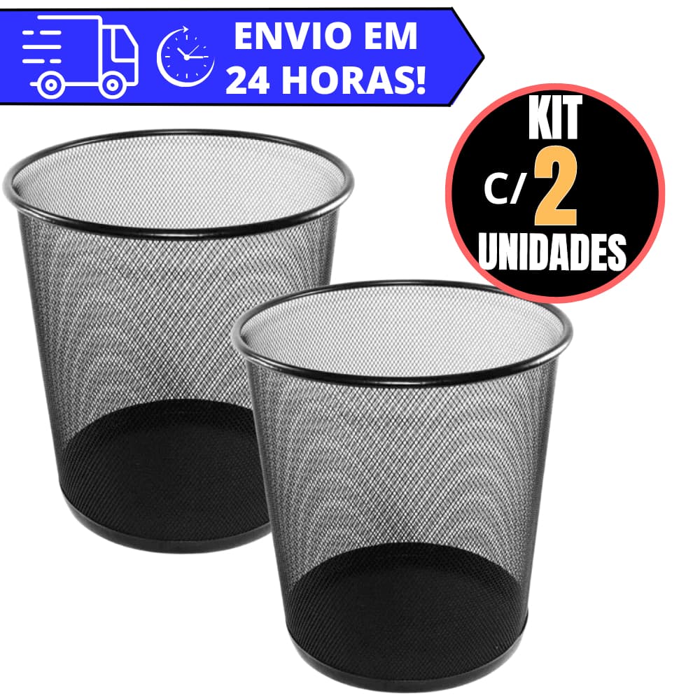 Kit 1 a 2 Lixeiras Metal Aramado Cesto Lixo Reforçado 12L Escritório