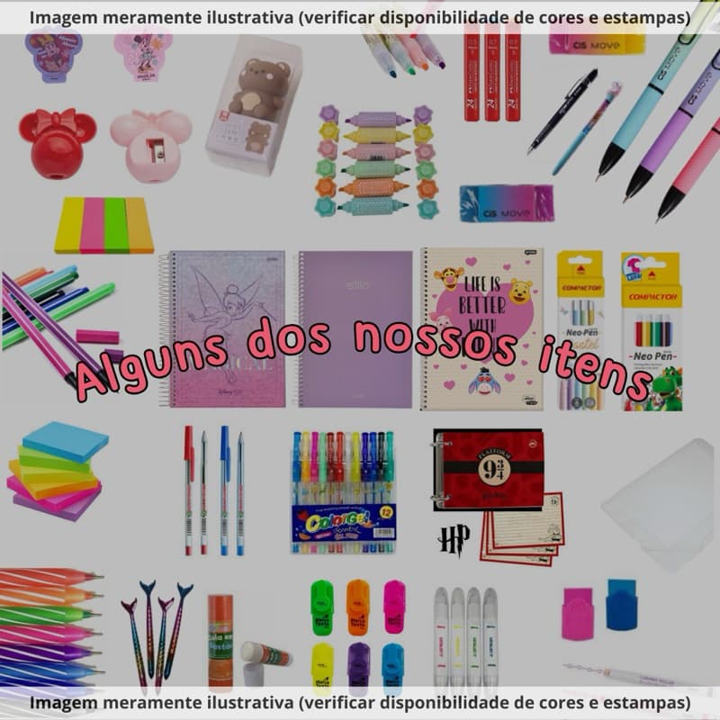 Kit Material Escolar - Cadernos, Canetas, Lápis de Cor, Lápis de Escrever, Apontador, Borracha, Cola, Corretivo, Canetinha, Lapiseira, Post it, Stabilo & Afins
