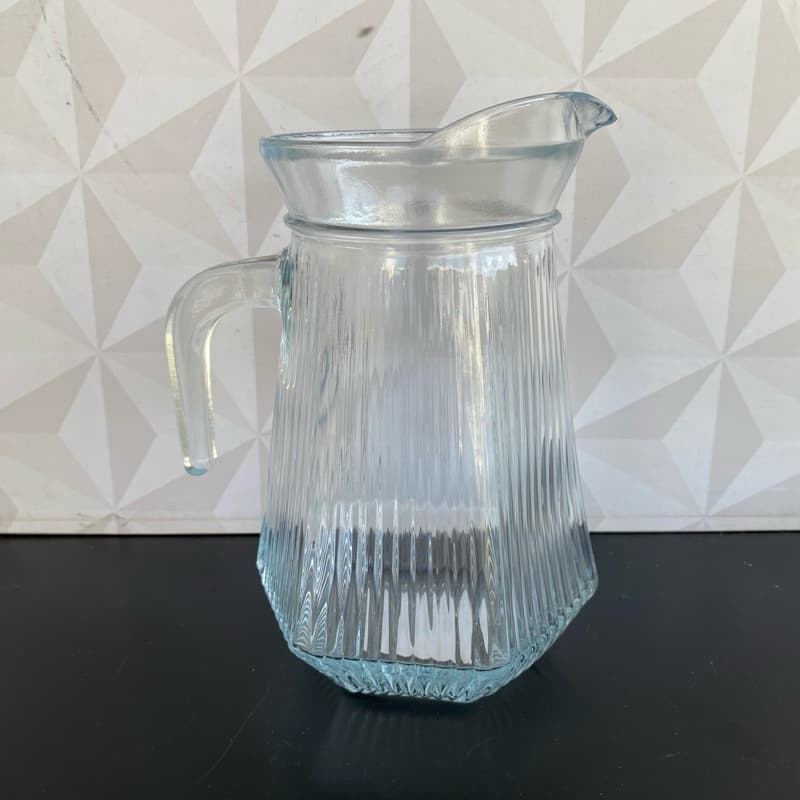 Jarra de vidro decorada 1,4 litro para cozinha - jarra decorativa para suco água refrigerante com alça canelada grande