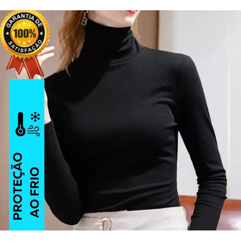 Blusa Básica De Manga Comprida De Gola Alta Tecido Macio Frio Inverno Forrada