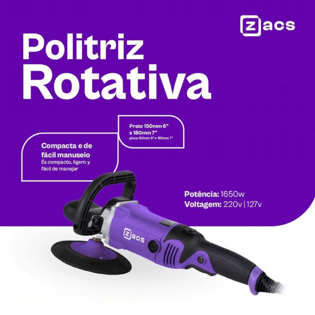 Politriz Rotativa Roto-Orbital Zacs Polimento Automotivo 110V 220V