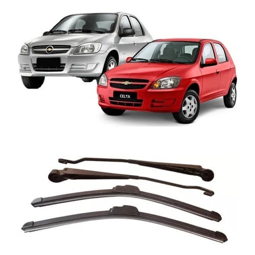 Par Braço Limpador + Palheta Silicone Gm Celta Prisma 2000 ate 2013 Encaixe Modelo Gancho
