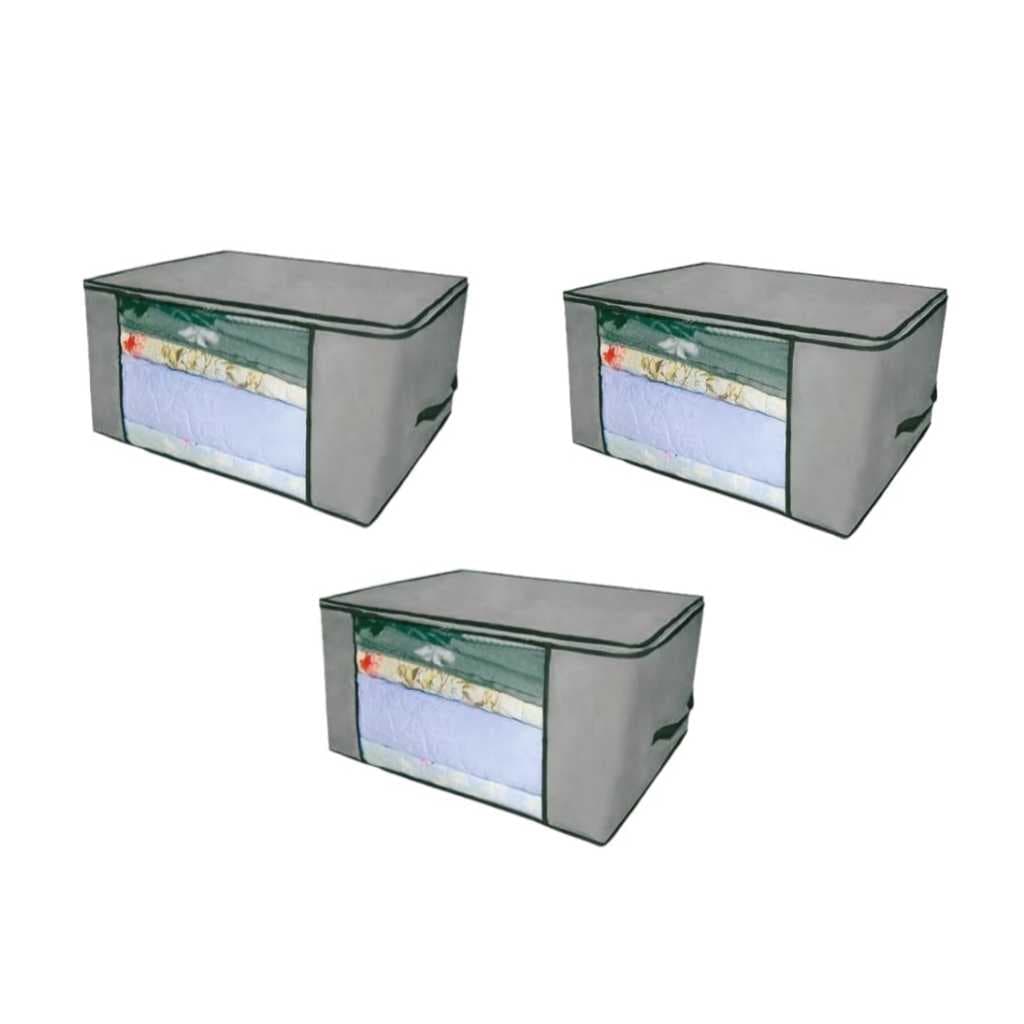 Kit 3 Organizadores com Zíper Multiuso 60x45x30cm Cinza - Envio Já!