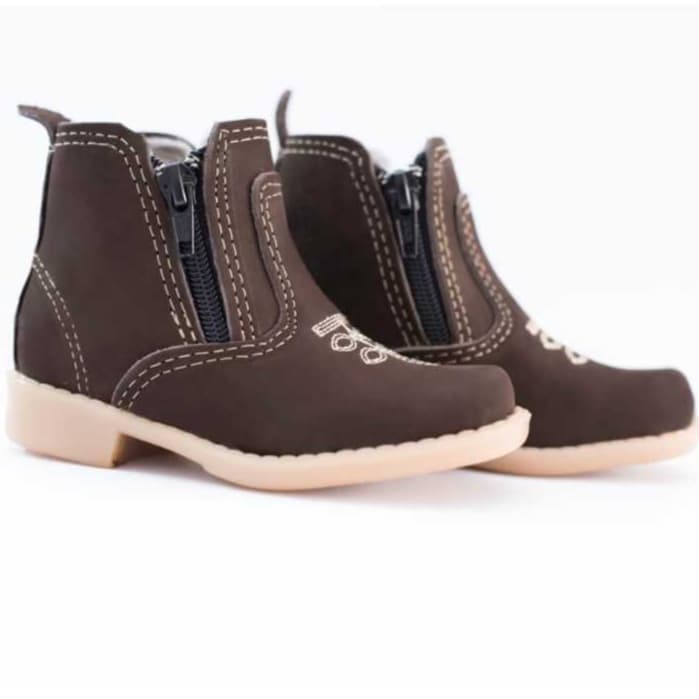 Botina Infantil Tradicional Zíper Couro Nobuck Legítimo Solado PVC Natural