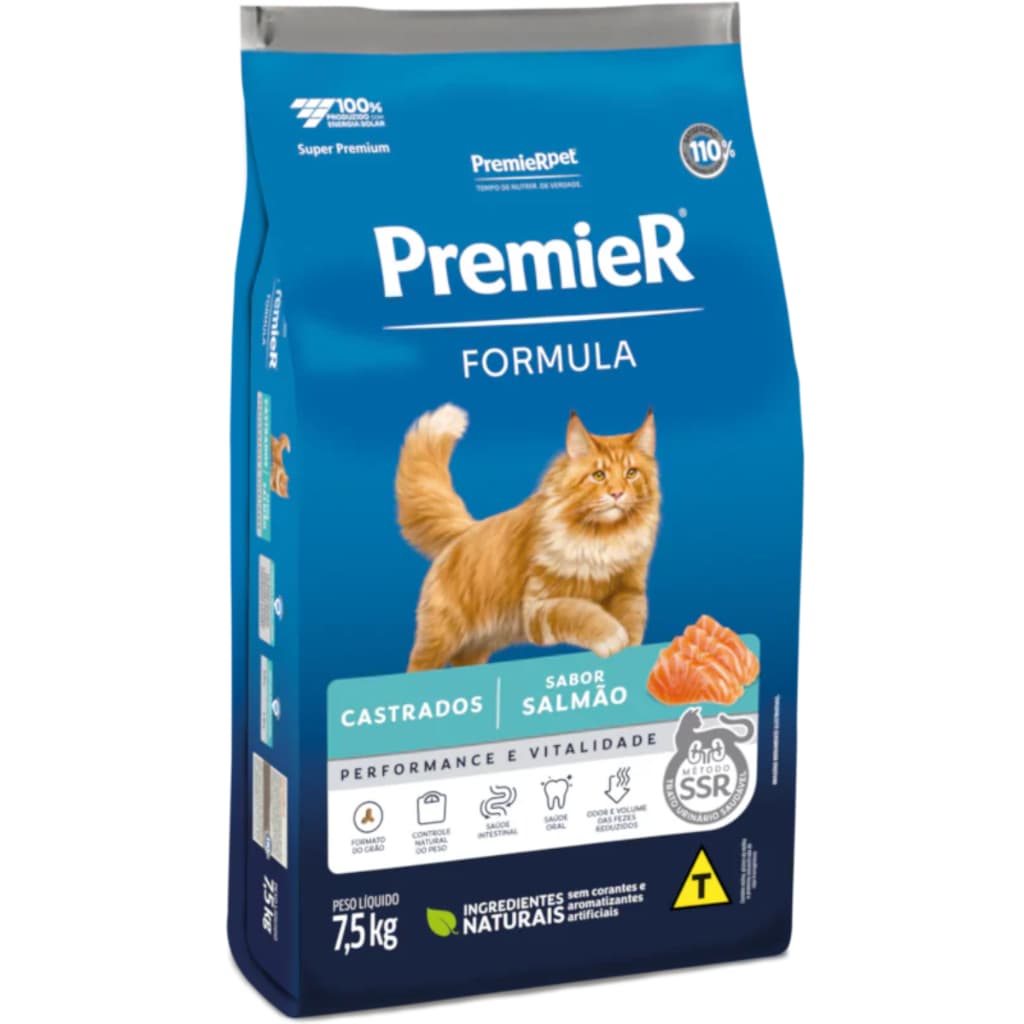 PREMIER RAÇÃO GATOS FORMULA CASTRADO SALMÃO 7,5KG