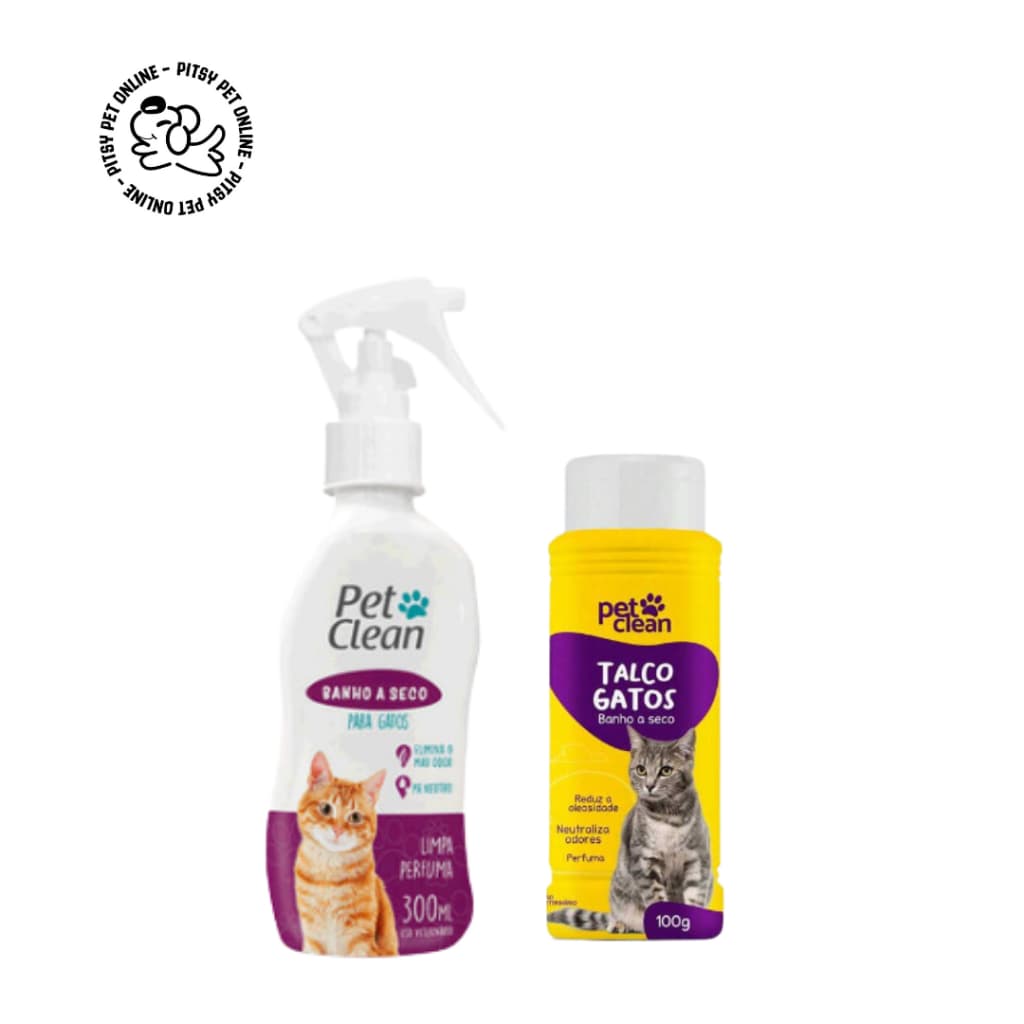 Kit Banho a Seco Gatos 300ml Pet Clean + Talco para Gatos Pet Clean 100 g
