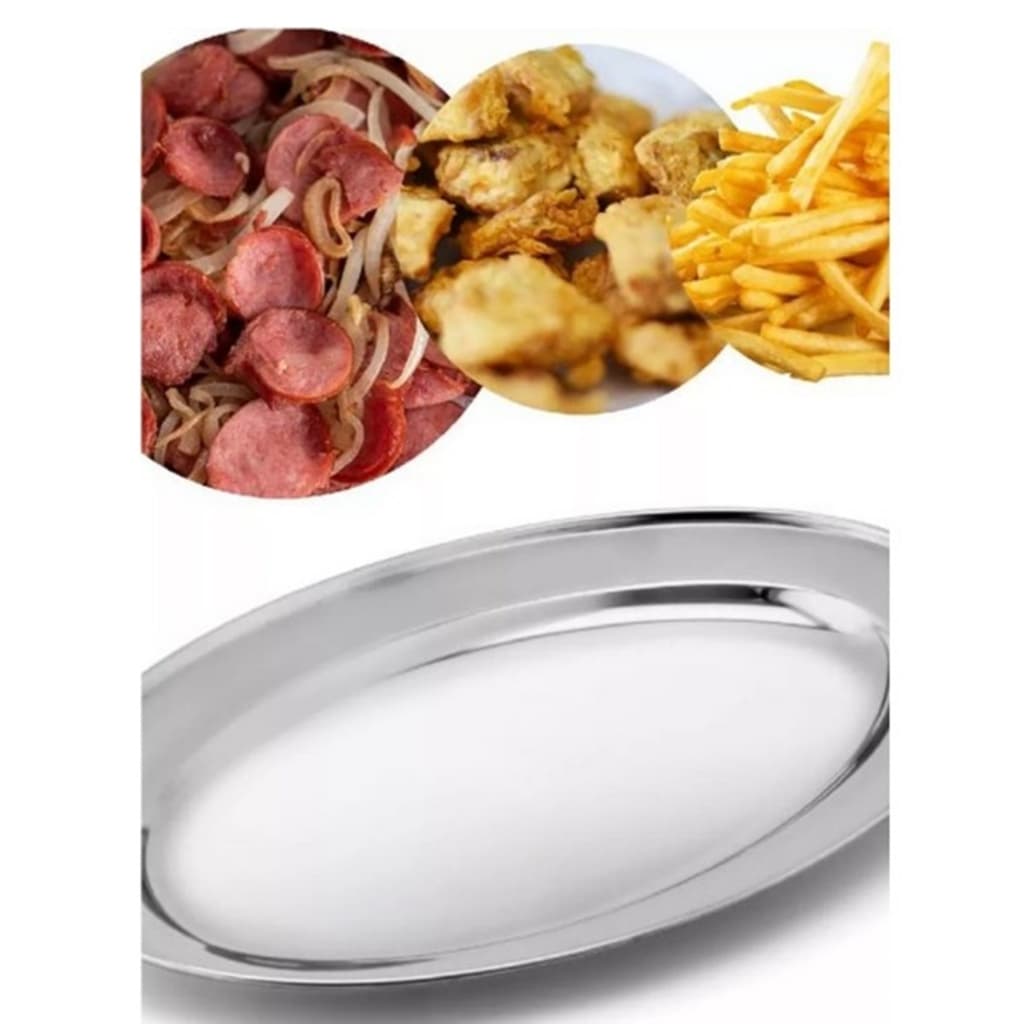 Travessa Oval Inox Funda 21Cm Bandeja Servir Porção Arroz Feijão Salada Qualidade Premium