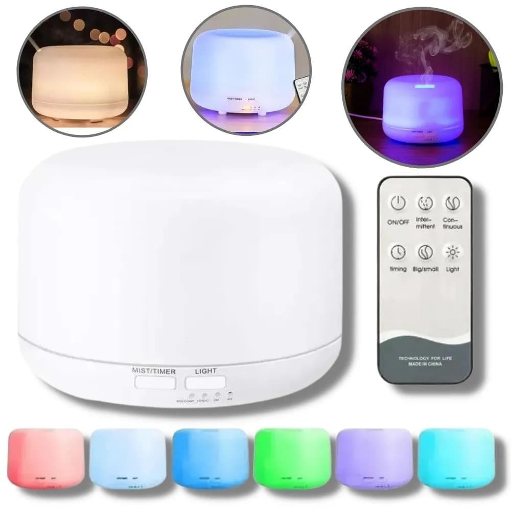 Umidificador Difusor Aromatizador Luz LED De 7 Cores Com Controle Remoto 300ML