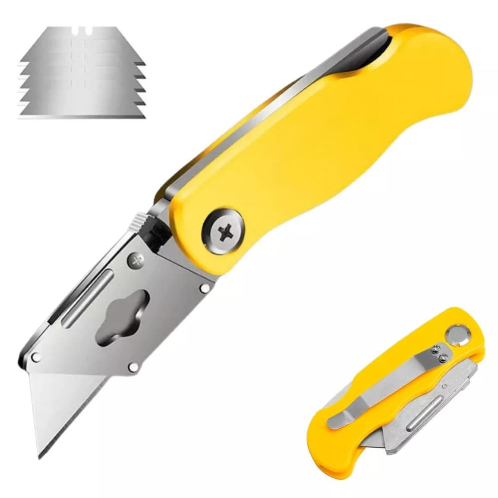 Estilete Profissional Retratil Trapezoidal De Segurança Com 5 Lâminas Metal Reforçado Dobrável