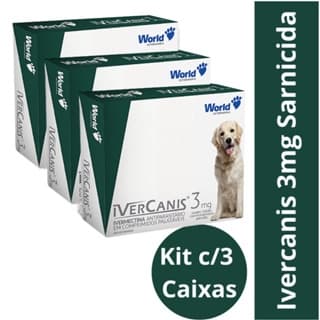 3 Caixas Remedio para Sarna, Sarnicida, Pulga e Carrapato Ivercanis 3mg C/4 Comprimidos