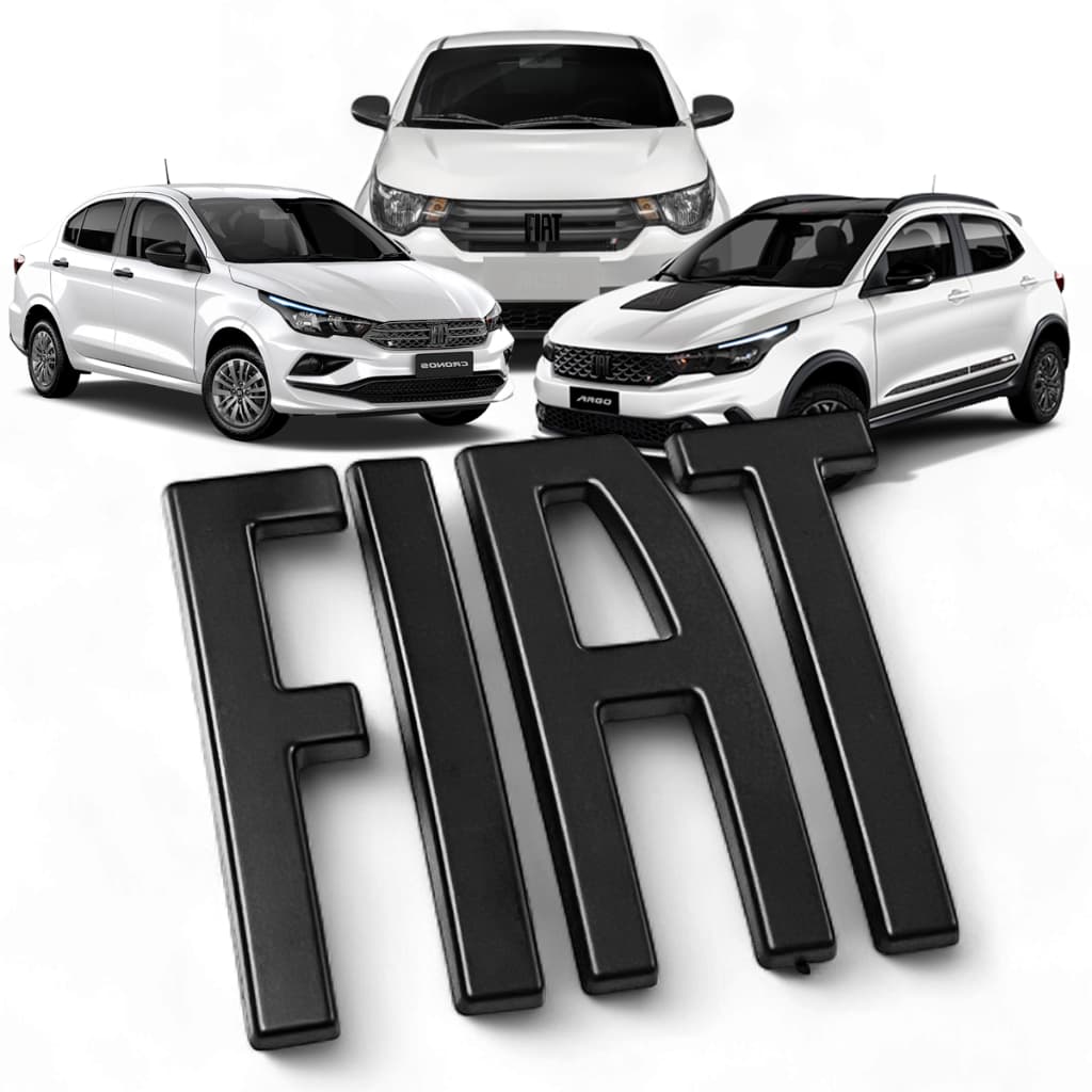 Emblema Letras Grade Dianteira Fiat Argo Cronos Mobi 2021 2022 2023 24 Preto All Black Fosco Letreiro Logo Fiat Original