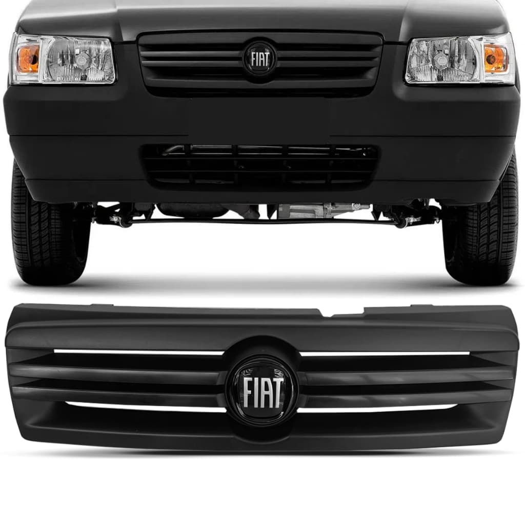 Grade Dianteira Uno Mille Fire Way Economy Fiorino 2004 2005 2006 a 2013 Preta + Emblema Todo Preto Exclusiva Logo Fiat