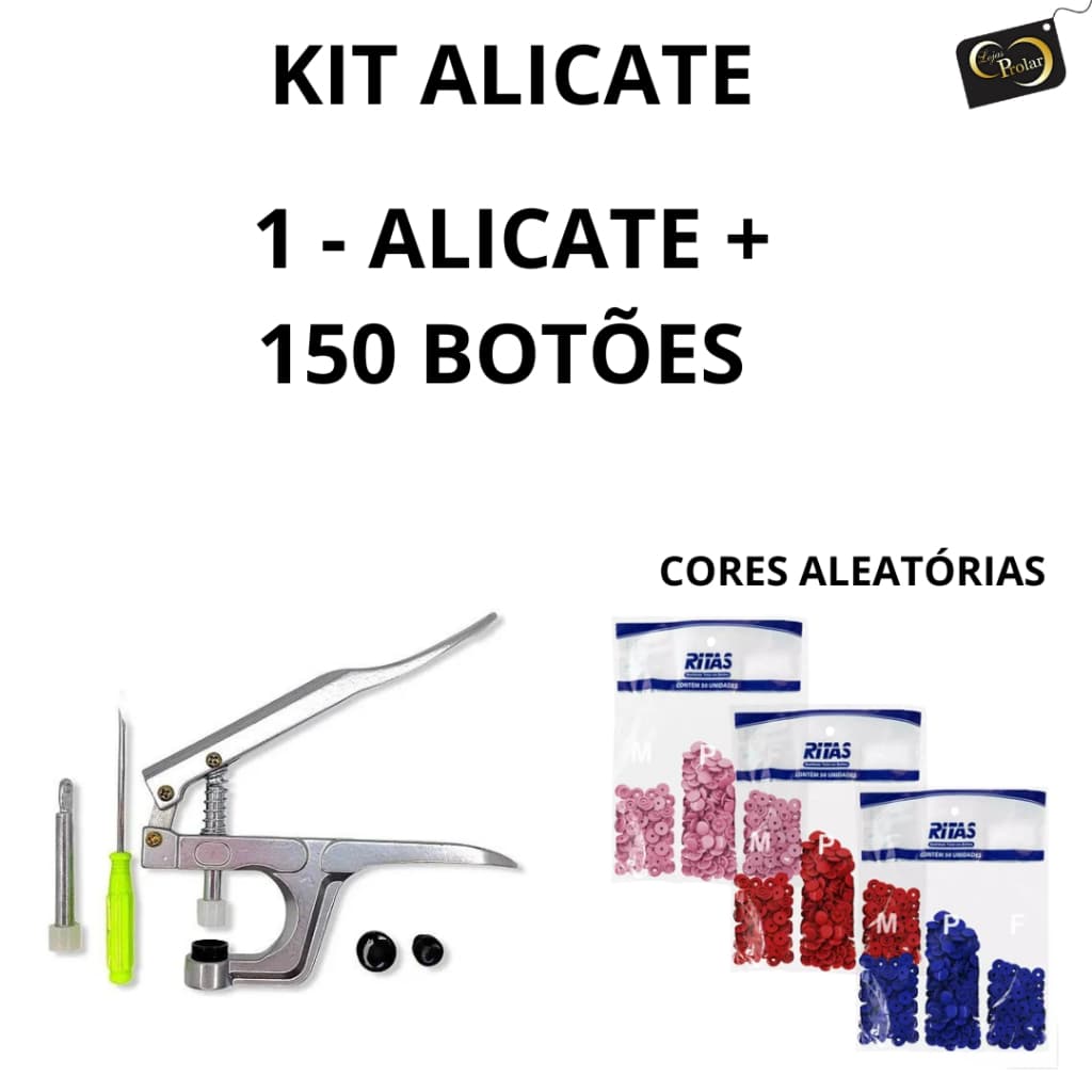 ALICATE DE PRESSÃO COM 150 BOTÕES RITAS, ALICATE PARA BOTÃO DE PRESSÃO