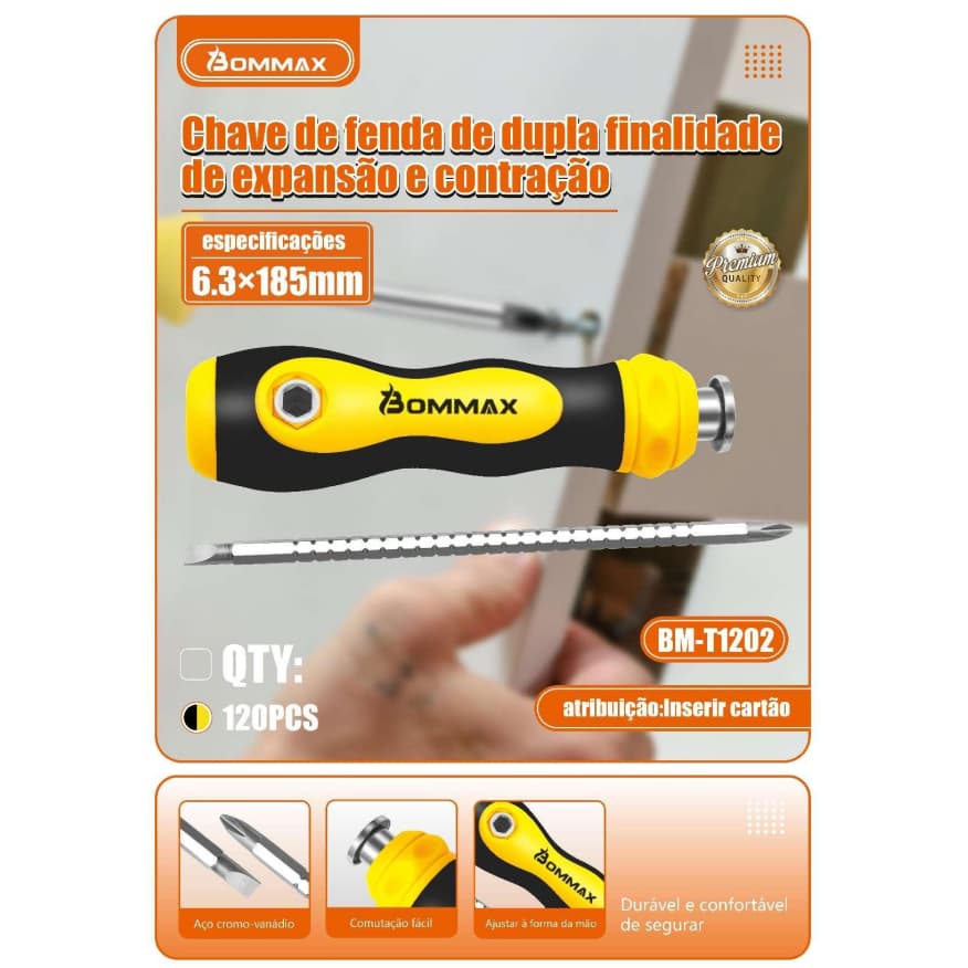 Chave de Fenda Anti-Derrapante Ponta Dupla 2X1 Cabo - T1202