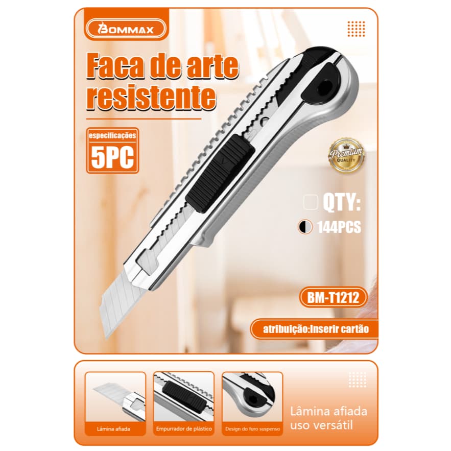 Estilete De Metal Profissional + 5 Lâminas Extras - T1212