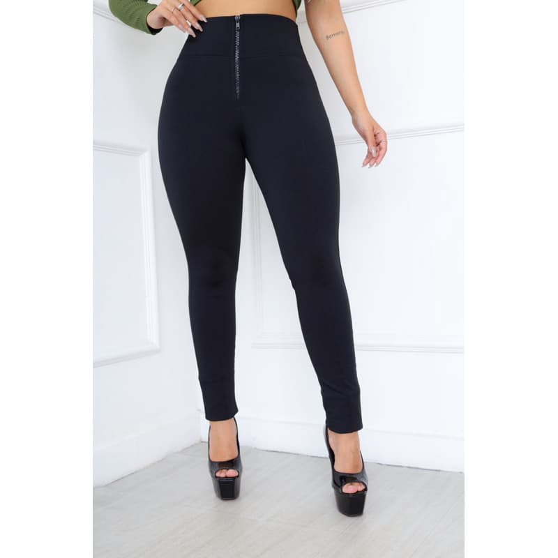 Calça Montaria Feminina Skinny Flanelada Cintura Alta Modeladora com Zíper no Cós