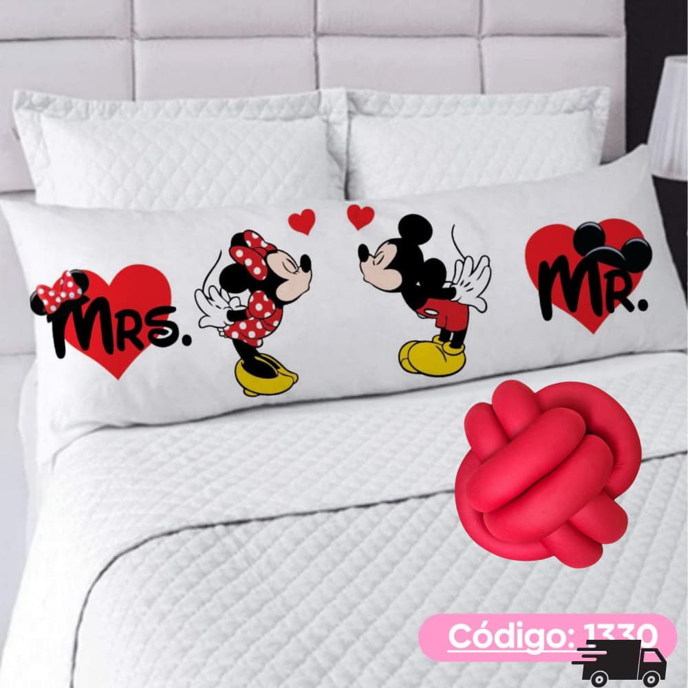 kit Travesseiro De Corpo+ Fronha Xuxão Fibra de Silicone 1.25x0.45cm+ Almofada de Nó Minnie e Mickey