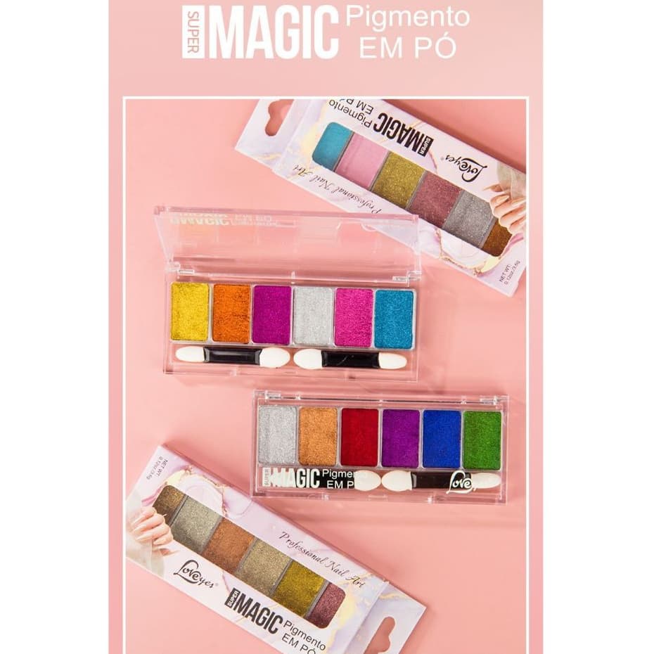Pigmento em Pó Paleta Para Unha Super Magic Loveyes Efeito Cromado