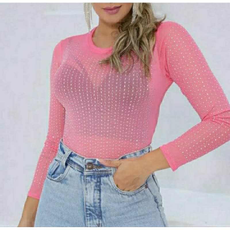 Body / Blusa Tule com Pedraria > Brilho e Elegância.