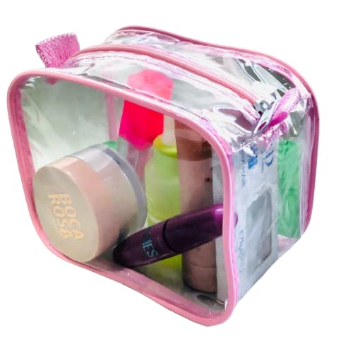 kit com 2 mini necessaire transparente e Rosa