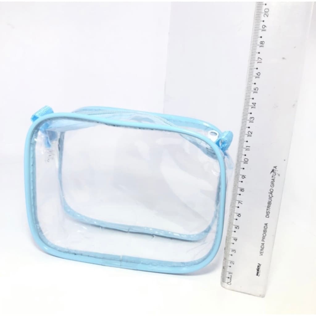 kit com 2 mini necessaire transparente e azul