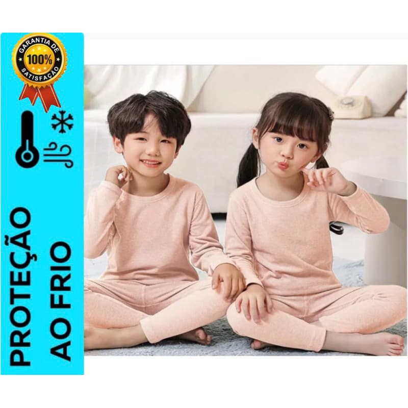 Conjunto De Frio Forrado Infantil Unissex Menina Menino Frio Inverno Segunda Pele Calça e Blusa Liso ou Canelado