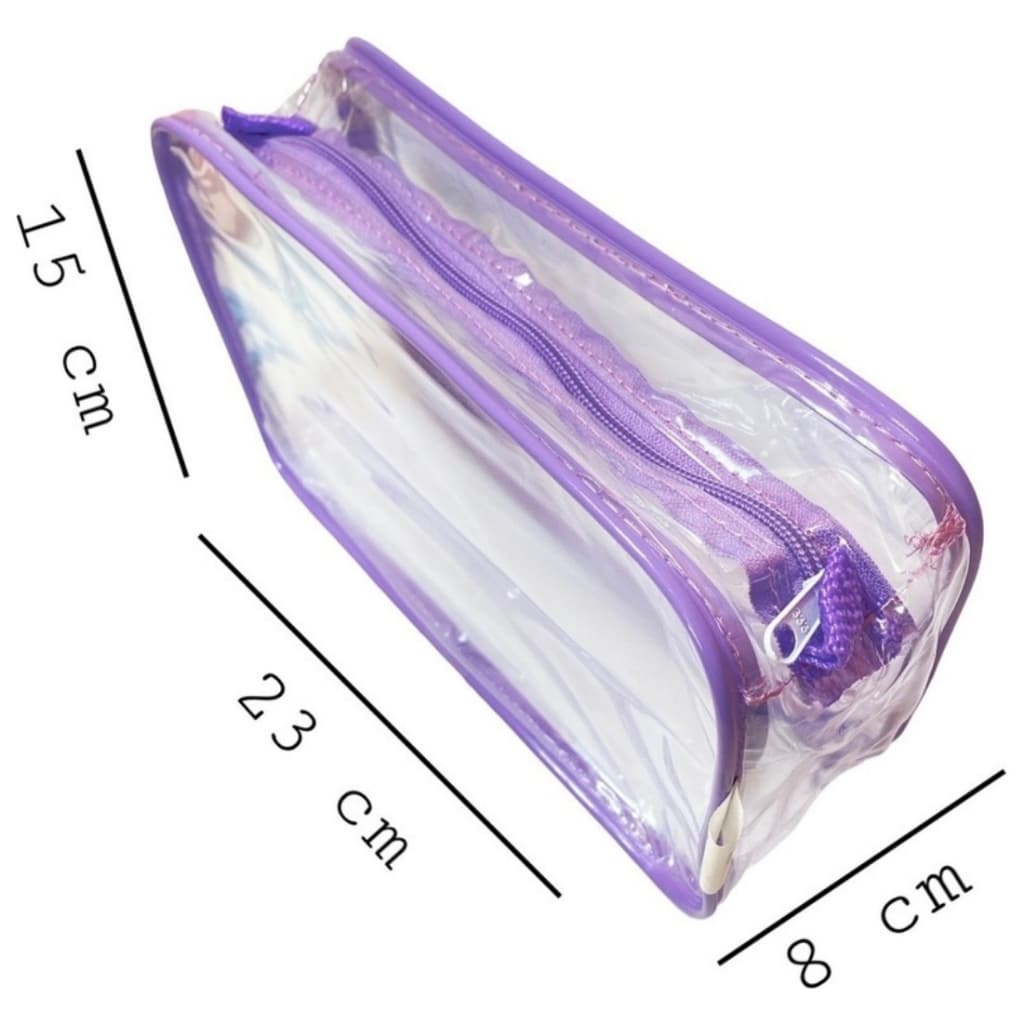 Necessaire transparente e lilás 23x15 - viagem  -maquiagem - maternidade - multiuso