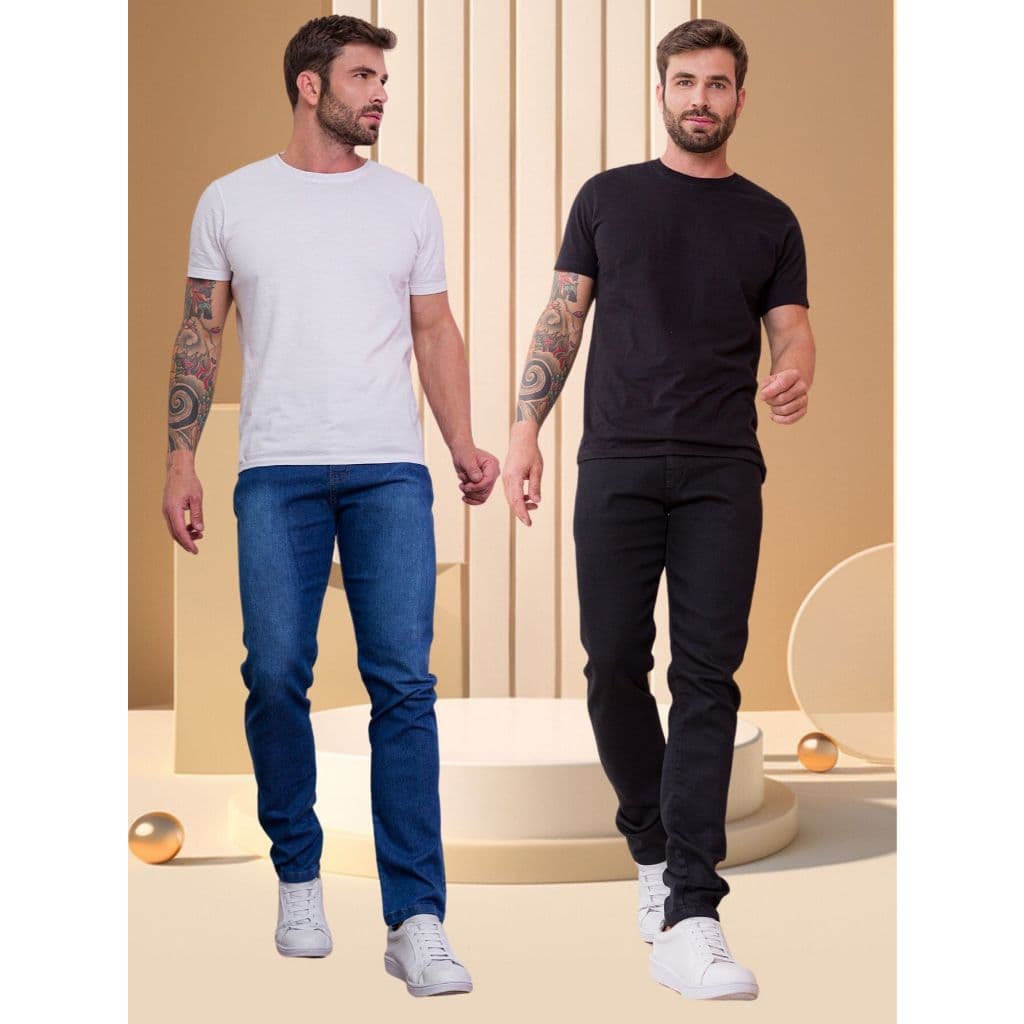 KIT2 Calças Jeans Lisa Masculinas Skinny  1Preto 1Medio -tomada de fábrica