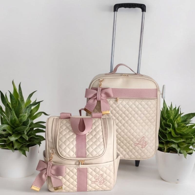 Kit Mala de rodinhas e mochila  bebê maternidade  com nome do bebê