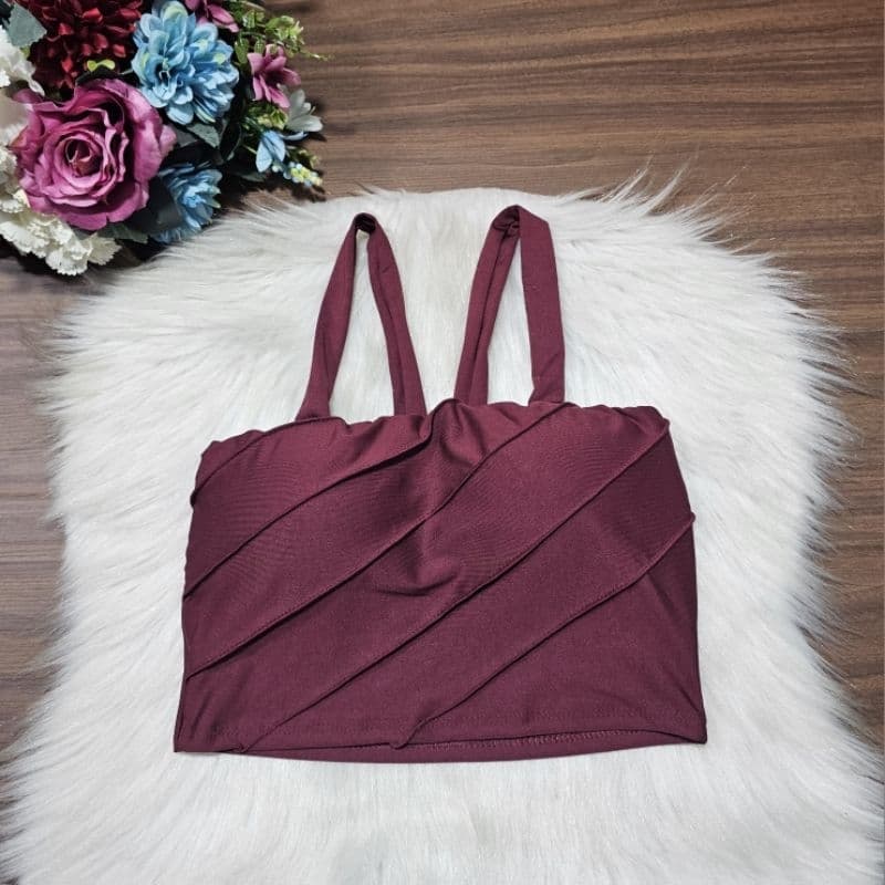 Top Faixa Cropped com Alçinha Suplex Moda Feminina
