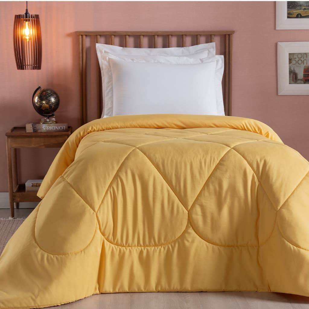 Edredom Cobertor Cama de Solteiro Percal 200 Fios Silicone Amarelo