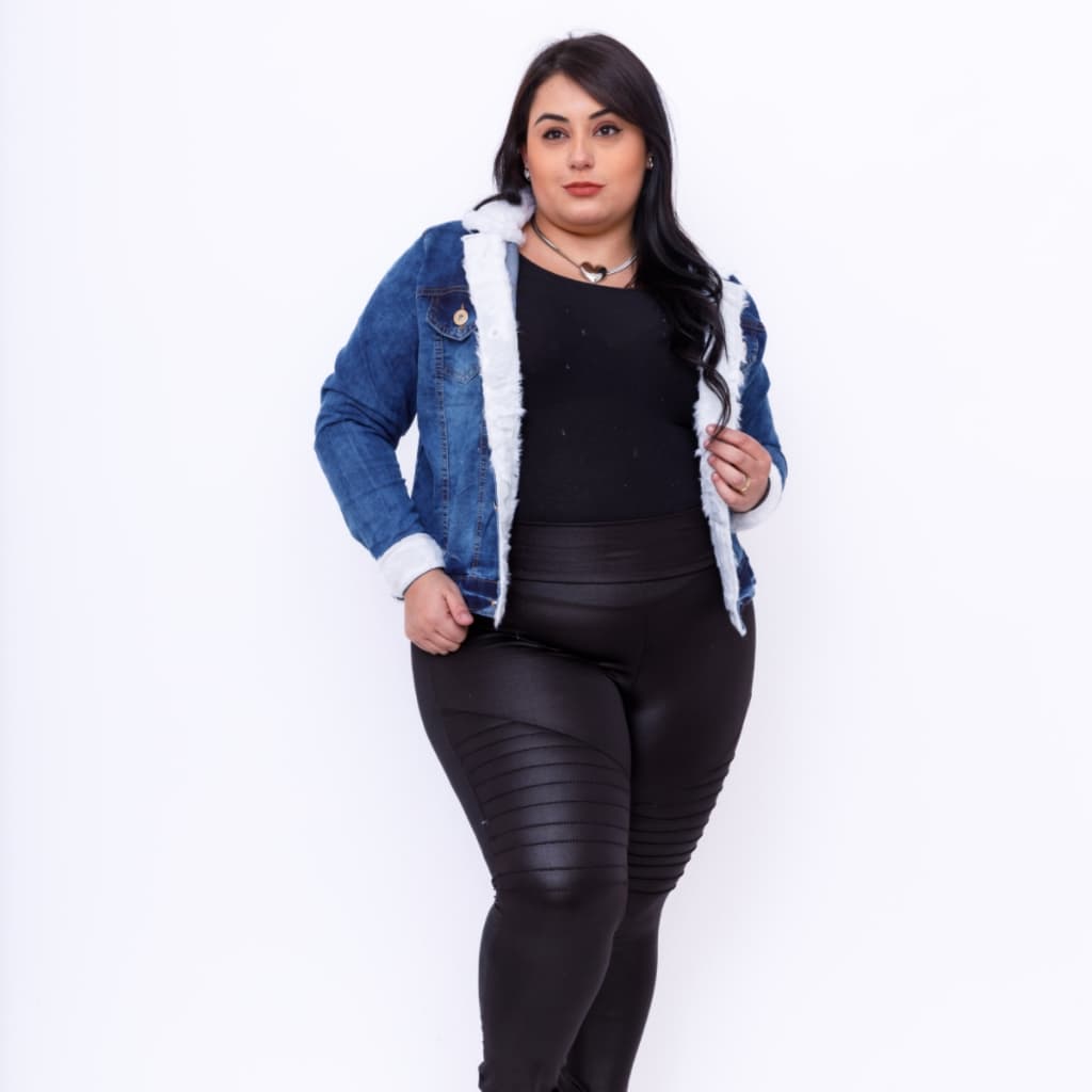 Jaqueta Jeans Feminina plus size Com Elastano pelúcia na gola 40006