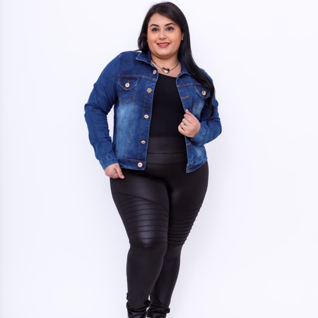 Jaqueta casaco jeans plus size com elastano manga longa 40003