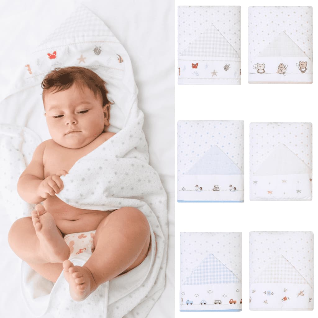 Toalha de Banho Bebê com Forro de Fralda - Coleção Bordados Papi (90cm x 70cm)