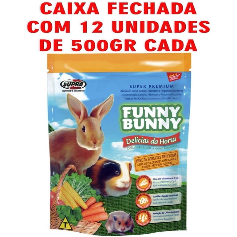 Ração para Hamster, Porquinho da India, Coelho Funny Bunny delicias da horta 12 unidades x 500g
