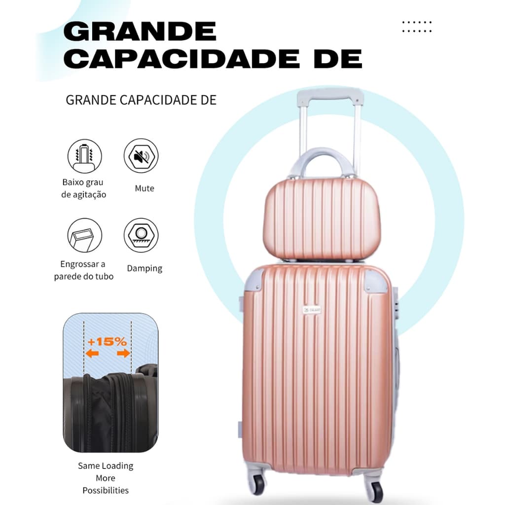 Mala De Bordo +frasqueira  kit  8kg 9kg 10 kg Viagem jia   Rodinhas 360°modelos Cores  Rosa ouro  rodinha duplo