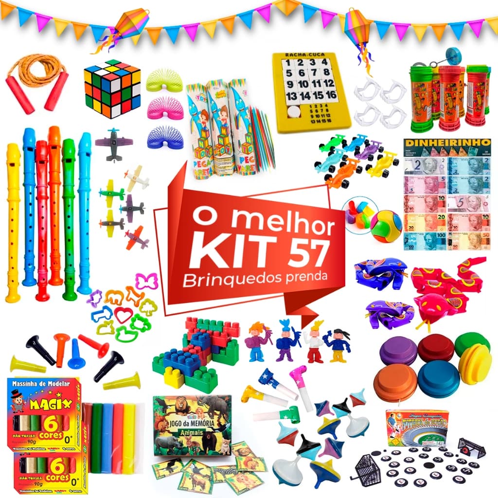 Kit 57 Prenda Festa Junina Julina Lembrancinha Aniversário Brinquedos Doação Criança Pescaria