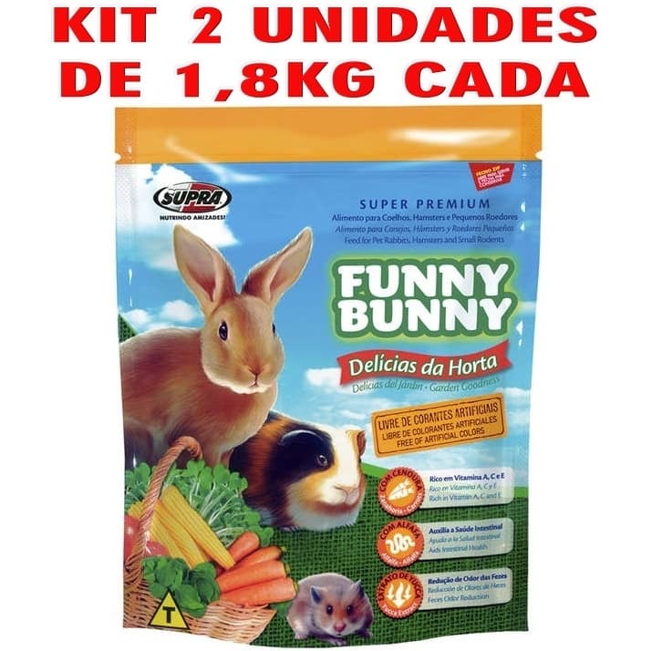 Kit Funny Bunny 1,8KG Delicias da horta - Ração para Roedores Hamster, Porquinho da India, Coelho.