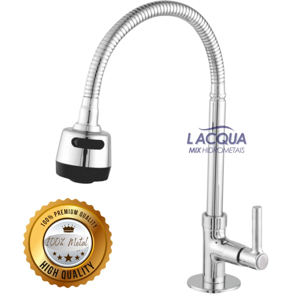 Torneira Gourmet Cozinha Flexível Cromada Duplo Jato METAL 100% Mesa
