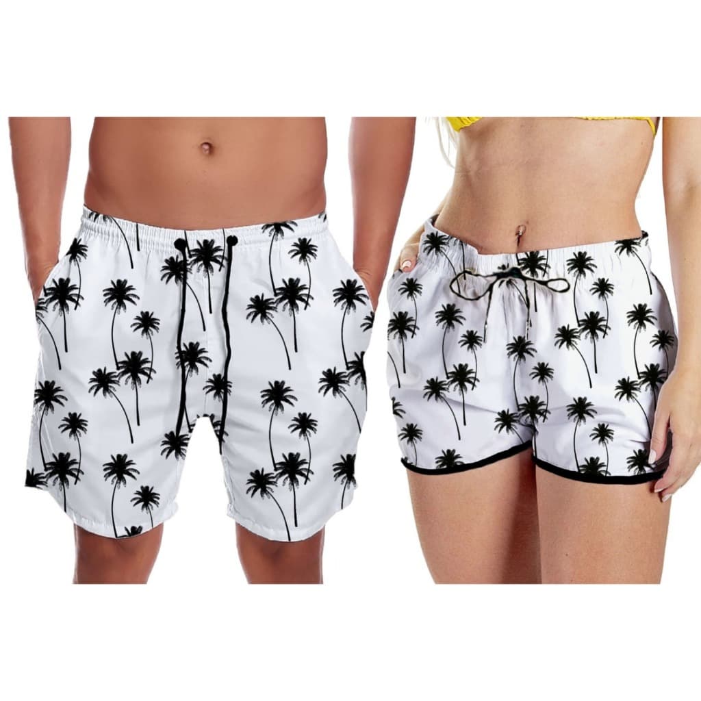Kit conjunto casal short mozão moda praia coqueiro conjunto bermuda.