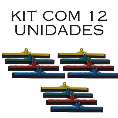 Kit com 12  Rodo Plastico 40 cm, Coloridos e Sem Cabos!