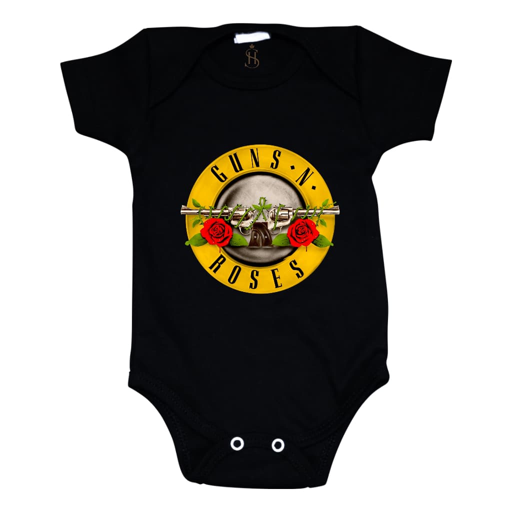 Body Infantil Preto Estampa Guns N Rose Rock N Roll Baby Bebê