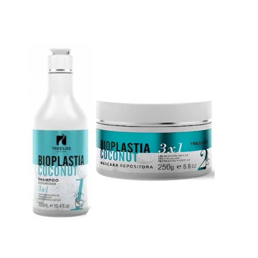 TRATAMENTO COCONUT BIOPLASTIA KIT 2 ITENS SHAMPOO 300 ML + MÁSCARA 250 GR