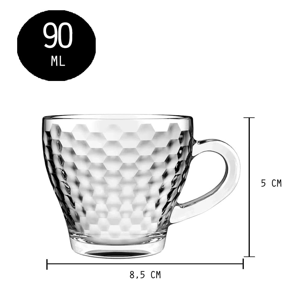 XICARA VIDRO 90ML 5unid. CAFE MOROCCO HONEY MESA POSTA COZINHA
